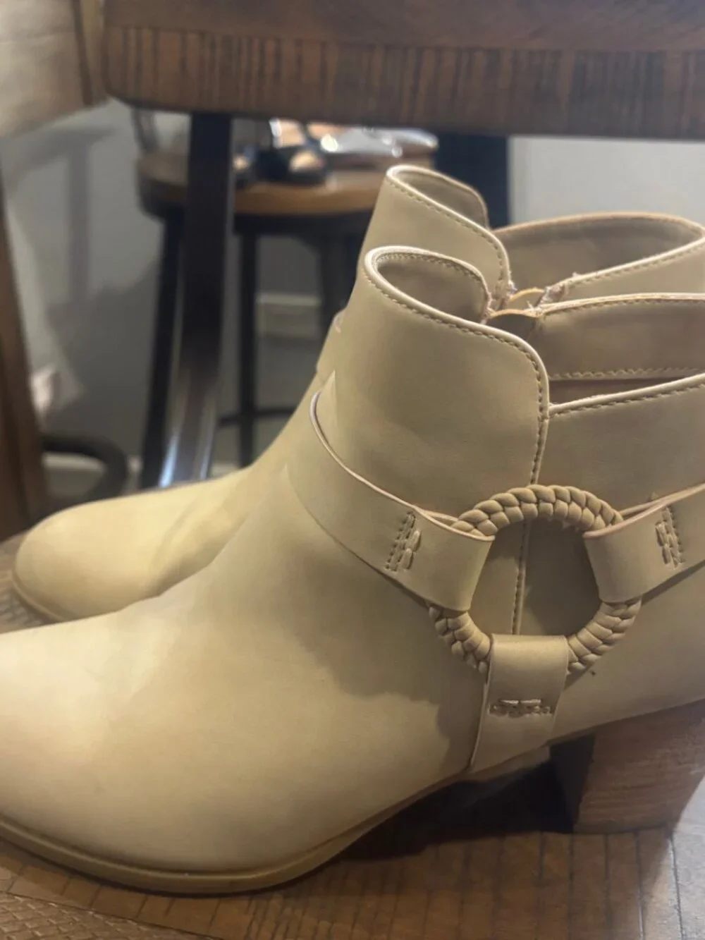 Dolce Vita Women’s Cream Ankle Boots with Braided Ring Strap – Size 11